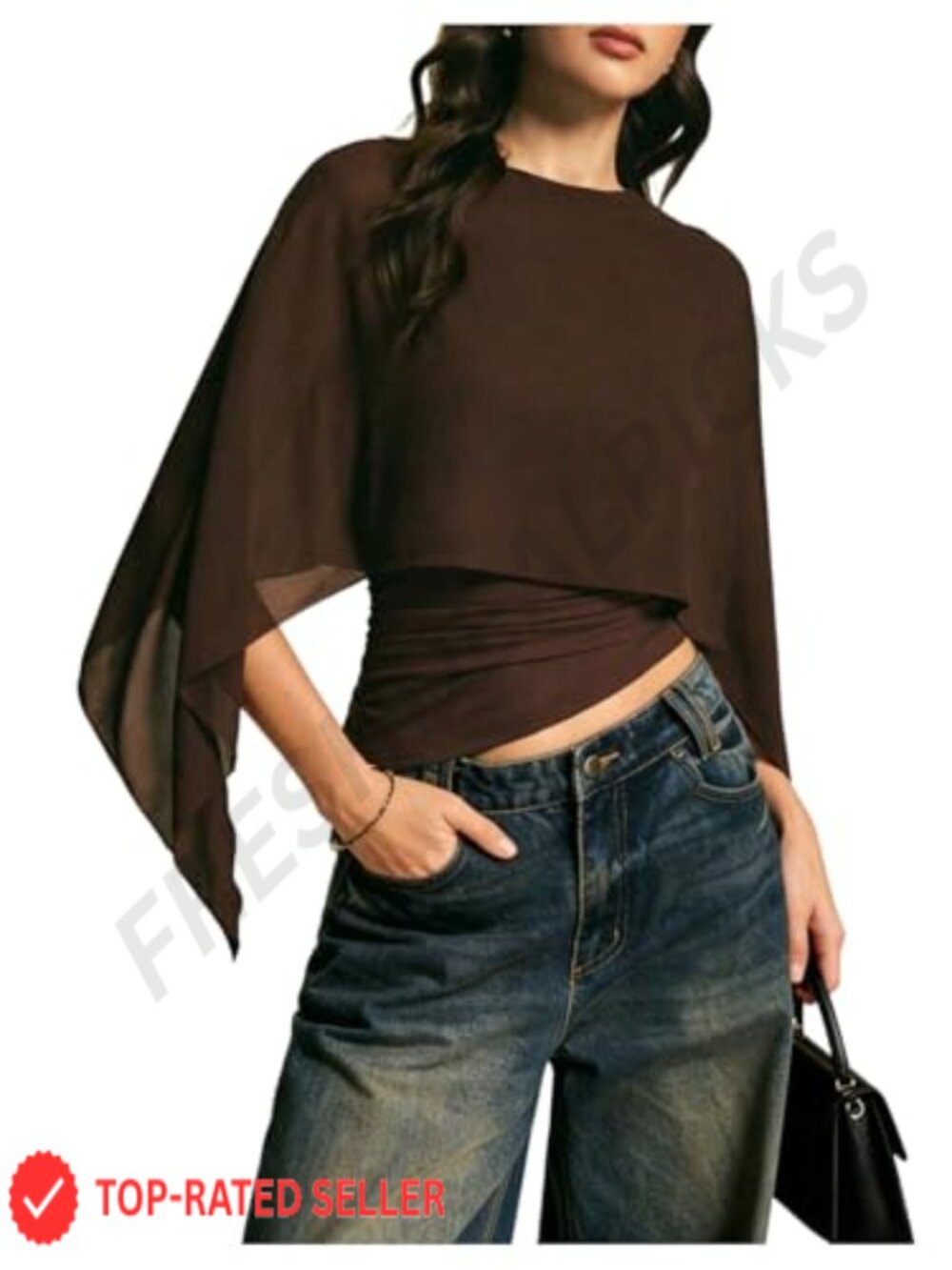 SweatyRocks Asymmetrical Sheer Poncho Top Flowy Ruched Dressy Shirt